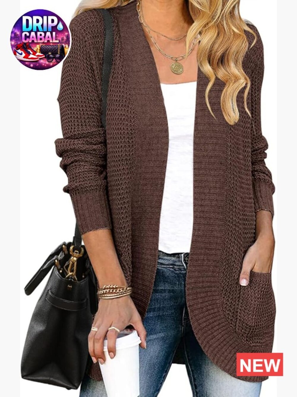 Long Sleeve Open Front Chunky Knit Cardigan Sweater with Pockets